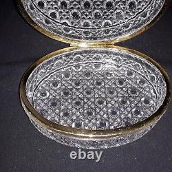 VTG CUT CRYSTAL GLASS & BRASS HEAVY 6x4.5x3 TRINKET JEWELRY BOX CASKET with HINGE