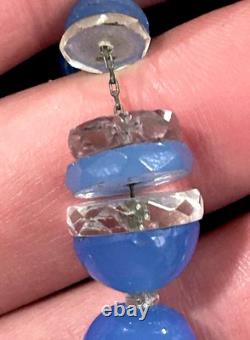 VTG CZECH Art Deco Faux Blue Chalcedony GLASS & Cut Crystal NECKLACE