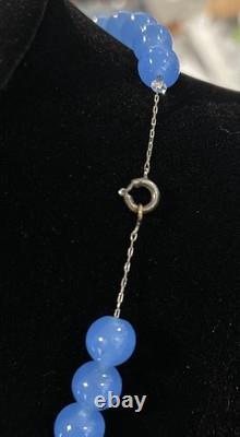 VTG CZECH Art Deco Faux Blue Chalcedony GLASS & Cut Crystal NECKLACE