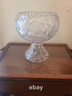 VTG Crystal Cut Glass Rose Punch Bowl 3 Pieces