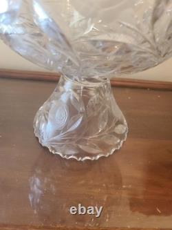 VTG Crystal Cut Glass Rose Punch Bowl 3 Pieces
