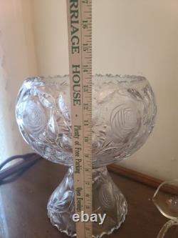 VTG Crystal Cut Glass Rose Punch Bowl 3 Pieces
