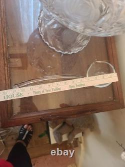 VTG Crystal Cut Glass Rose Punch Bowl 3 Pieces