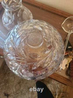 VTG Crystal Cut Glass Rose Punch Bowl 3 Pieces