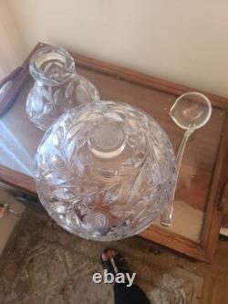 VTG Crystal Cut Glass Rose Punch Bowl 3 Pieces