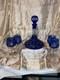VTG Crystal Wine Decanter Cobalt Blue Cut Clear Carafe Glass Gorgeous ItchedRARE