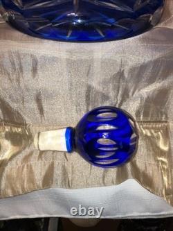 VTG Crystal Wine Decanter Cobalt Blue Cut Clear Carafe Glass Gorgeous ItchedRARE