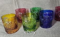 VTG Cut to Clear Crystal Tumblers 5pc Multicolor Bohemian Glass