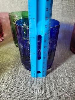 VTG Cut to Clear Crystal Tumblers 5pc Multicolor Bohemian Glass