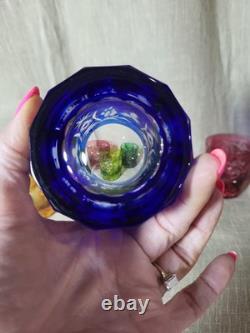 VTG Cut to Clear Crystal Tumblers 5pc Multicolor Bohemian Glass