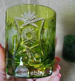 VTG Cut to Clear Crystal Tumblers 5pc Multicolor Bohemian Glass
