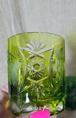 VTG Cut to Clear Crystal Tumblers 5pc Multicolor Bohemian Glass