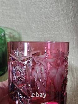 VTG Cut to Clear Crystal Tumblers 5pc Multicolor Bohemian Glass