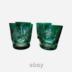 VTG Emerald Green Crystal whiskey Glasses, Cut Crystal WithPin Wheels & Stars