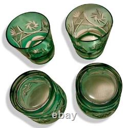 VTG Emerald Green Crystal whiskey Glasses, Cut Crystal WithPin Wheels & Stars