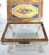 VTG French Cut Crystal Glass Casket Hinged Trinket Box Floral Paint Brass Footed