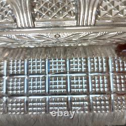 VTG French Cut Crystal Glass Casket Hinged Trinket Box Floral Paint Brass Footed