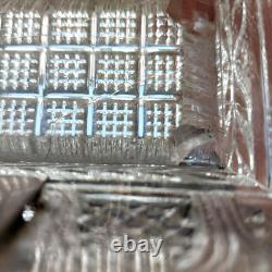 VTG French Cut Crystal Glass Casket Hinged Trinket Box Floral Paint Brass Footed