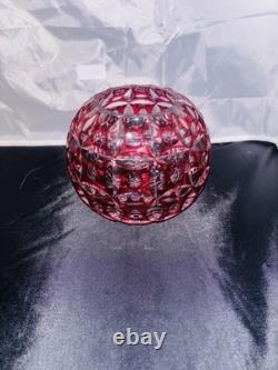 VTG Geometric Cut Crystal Rose Bowl Globe Vase Clear/Cranberry Glass