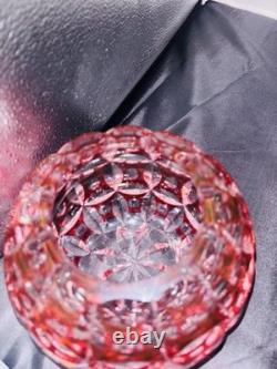 VTG Geometric Cut Crystal Rose Bowl Globe Vase Clear/Cranberry Glass