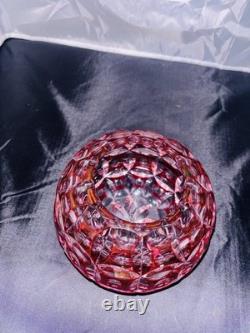 VTG Geometric Cut Crystal Rose Bowl Globe Vase Clear/Cranberry Glass