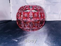 VTG Geometric Cut Crystal Rose Bowl Globe Vase Clear/Cranberry Glass