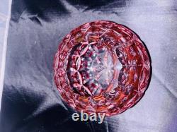 VTG Geometric Cut Crystal Rose Bowl Globe Vase Clear/Cranberry Glass