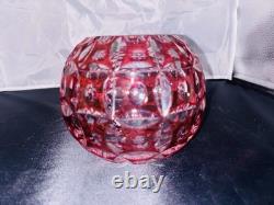 VTG Geometric Cut Crystal Rose Bowl Globe Vase Clear/Cranberry Glass