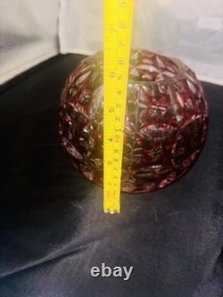 VTG Geometric Cut Crystal Rose Bowl Globe Vase Clear/Cranberry Glass