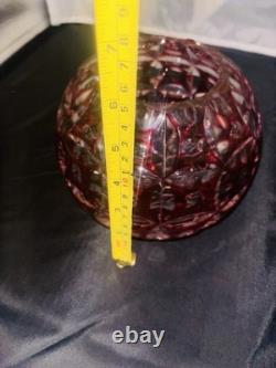 VTG Geometric Cut Crystal Rose Bowl Globe Vase Clear/Cranberry Glass