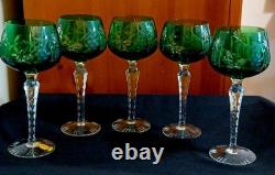 VTG Imperlux AJKA Lausitzer Emerald Green Cut Crystal Wine Glasses 8 Set of 5