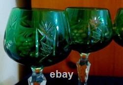VTG Imperlux AJKA Lausitzer Emerald Green Cut Crystal Wine Glasses 8 Set of 5