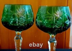 VTG Imperlux AJKA Lausitzer Emerald Green Cut Crystal Wine Glasses 8 Set of 5