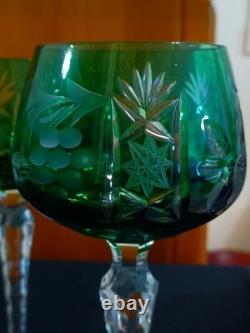 VTG Imperlux AJKA Lausitzer Emerald Green Cut Crystal Wine Glasses 8 Set of 5