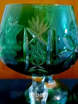 VTG Imperlux AJKA Lausitzer Emerald Green Cut Crystal Wine Glasses 8 Set of 5