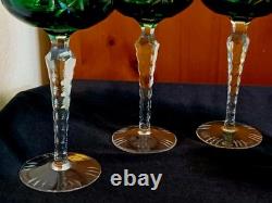 VTG Imperlux AJKA Lausitzer Emerald Green Cut Crystal Wine Glasses 8 Set of 5