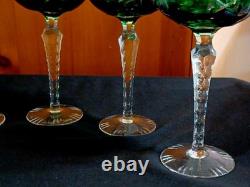VTG Imperlux AJKA Lausitzer Emerald Green Cut Crystal Wine Glasses 8 Set of 5