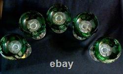 VTG Imperlux AJKA Lausitzer Emerald Green Cut Crystal Wine Glasses 8 Set of 5