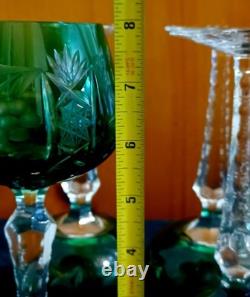 VTG Imperlux AJKA Lausitzer Emerald Green Cut Crystal Wine Glasses 8 Set of 5