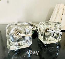 VTG Imported Hand Cut Crystal Boudoir Table Lamps 2, Pair Etched & Petal Shades