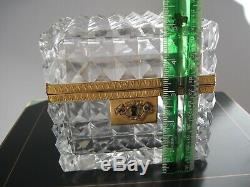 VTG LARGE 4.5 LB FRENCH Cut Crystal Glass Jewelry Trinket Box Casket Gilt Gold