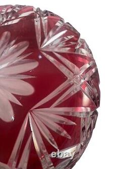 VTG LAUSITZER GLASS CRANBERRY CUT TO CLEAR CRYSTAL CENTERPIECE COMPOTE 9in