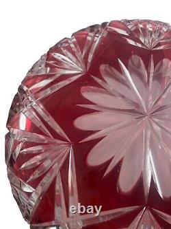 VTG LAUSITZER GLASS CRANBERRY CUT TO CLEAR CRYSTAL CENTERPIECE COMPOTE 9in