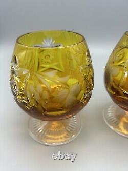 VTG Nachtmann Traube Amber Cut to Clear Crystal Brandy Glass Snifters