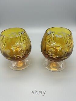 VTG Nachtmann Traube Amber Cut to Clear Crystal Brandy Glass Snifters