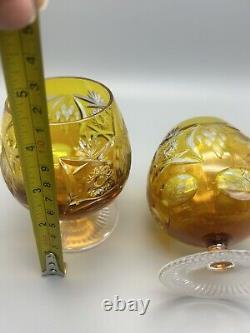 VTG Nachtmann Traube Amber Cut to Clear Crystal Brandy Glass Snifters