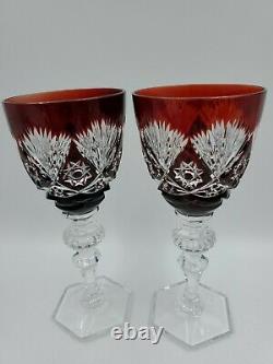 VTG SPODE WINE GLASS Cranberry Cut To Clear Crystal 7 1/4 BOHEMIAN STYLE Lot/2