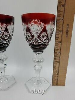 VTG SPODE WINE GLASS Cranberry Cut To Clear Crystal 7 1/4 BOHEMIAN STYLE Lot/2