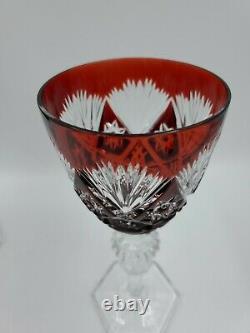 VTG SPODE WINE GLASS Cranberry Cut To Clear Crystal 7 1/4 BOHEMIAN STYLE Lot/2