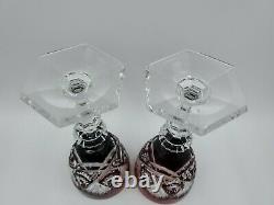 VTG SPODE WINE GLASS Cranberry Cut To Clear Crystal 7 1/4 BOHEMIAN STYLE Lot/2